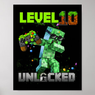 Niveau 10 ontgrendeld - Verjaardag Boy Pixel Gamer Poster