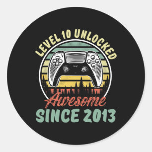 Niveau 10 ontgrendeld videogame 10 jaar oude jonge ronde sticker