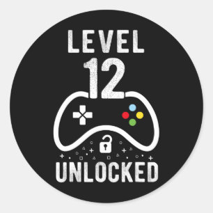 Niveau 12 ontgrendeld videospel 12e verjaardag - c ronde sticker