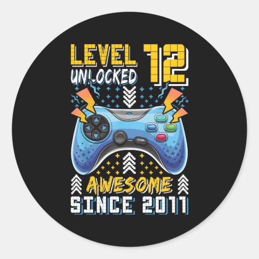 Niveau 12 ontgrendelde videogame 12e gaming ronde sticker (Voorkant)