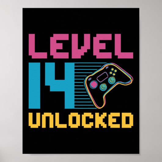 Niveau 14 Ontgrendelde Verjaardag van de Gaming Poster (Voorkant)