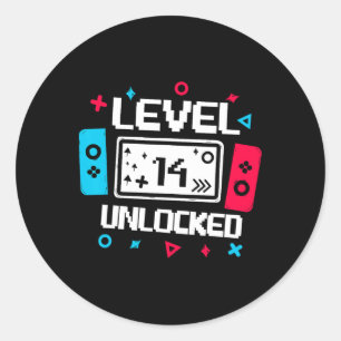 Niveau 14 Onvergrendelde gamer 14e verjaardag Cade Ronde Sticker