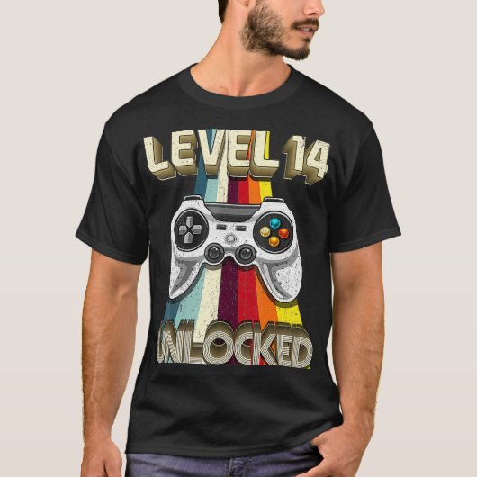 Niveau 14 Onvergrendelde Retro videogame 14e verja T-shirt (Voorkant)