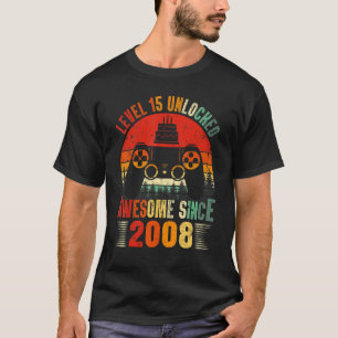 Niveau 15 Geweldige 2008 Gamer Boy 15th Birt T-shirt