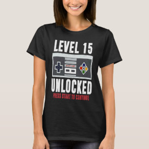 Niveau 15 onvergrendeld 15 jaar oude gamer 15e ver t-shirt