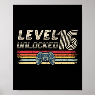 Niveau 16 Onvergrendeld videospel 16e Birthday Gam Poster
