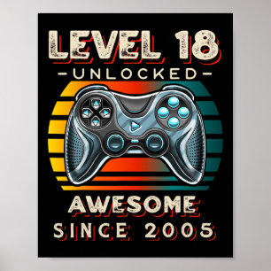 Niveau 18 Ontgrendeld Videogame 18e Verjaardag 18 Poster