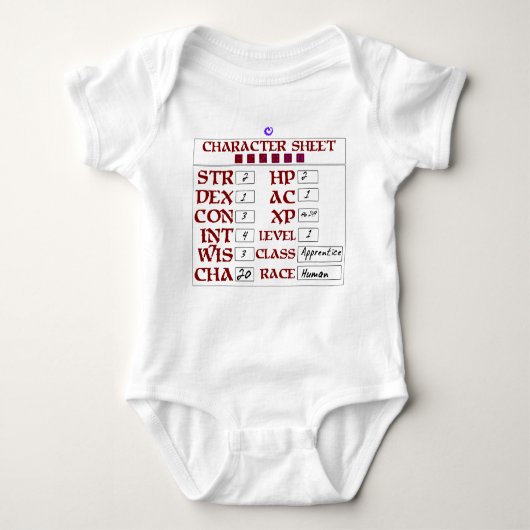 Niveau 1 menselijk Baby RPG Karakter Romper (Voorkant)