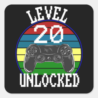 Niveau 20 Ontgrendeld Grappig 20e Verjaardag Gift Vierkante Sticker