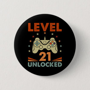 Niveau 21 Onvergrendelde videogamer 21e verjaardag Ronde Button 5,7 Cm