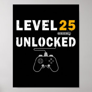 Niveau 25 Onvergrendelde videogamer 25e verjaardag Poster