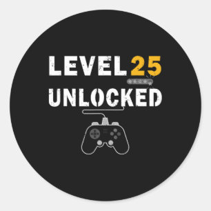Niveau 25 Onvergrendelde videogamer 25e verjaardag Ronde Sticker