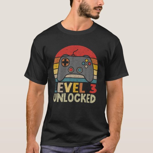 Niveau 3 onvergrendelde grappige videogamer 3 x d  t-shirt (Voorkant)