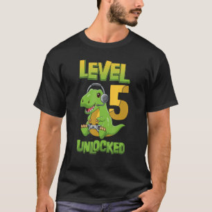 Niveau 5 Geopende verjaardag Dinosaur 5 jaar oud V T-shirt