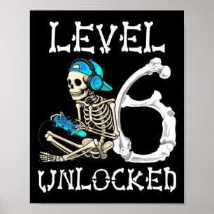 Niveau 6 Ontgrendeld Skeleton Gamer Video Gaming 6 Poster