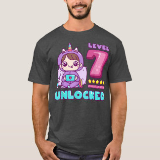 Niveau 7 onvergrendeld, Unicorn Gamer Girl Birthda T-shirt