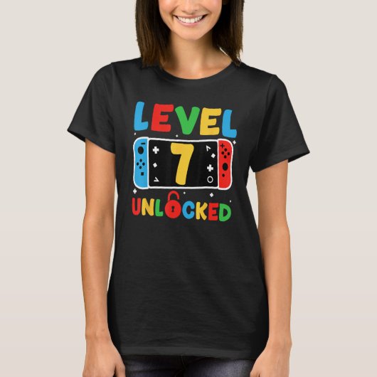 Niveau 7 Onvergrendelde 7e Kinder startdag 7 jaar T-shirt (Voorkant)