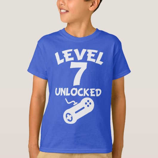 Niveau 7 Onvergrendelde videogames 7e verjaardag T-shirt (Voorkant)