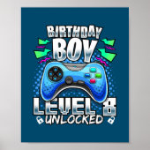 Niveau 8 onvergrendelde videogame 8e verjaardag ga poster (Voorkant)