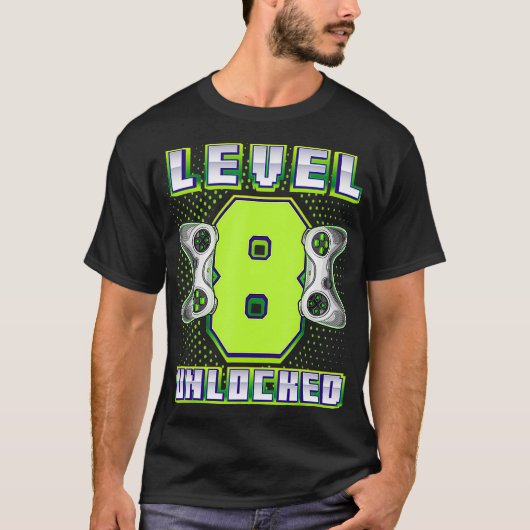 Niveau 8 Onvergrendelde videogame 8e verjaardag Ga T-shirt (Voorkant)