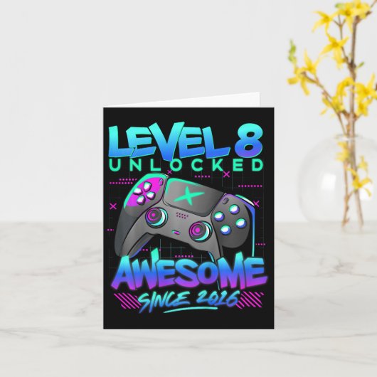 Niveau 8 Unlocked 8 Jaar Oud Jongen Verjaardagscad Kaart (Gele Bloem)