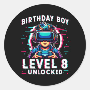 Niveau 8 Unlocked 8 Jaar Oud Verjaardag Gamer Grap Ronde Sticker