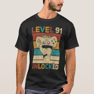 Niveau 91 onvergrendelde 91e verjaardag 91 jaar ou t-shirt