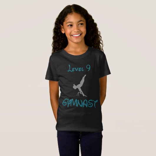 Niveau 9 Gymnast Fancy doopvont Glitter T-Shirt (Voorkant volledig)