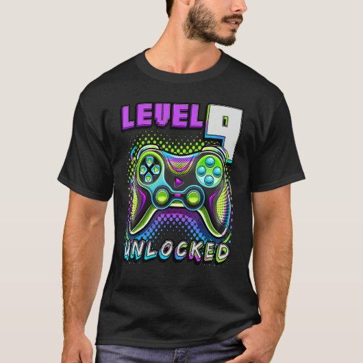 Niveau 9 Onvergrendelde videogame 9e verjaardag Ga T-shirt (Voorkant)