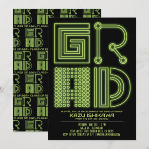 NIVEAU   Green neon Graduation party Invitation