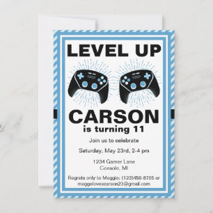 Niveau Omhoog Gepersonaliseerde Gamer Pizza Party Kaart
