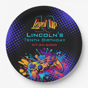 Niveau Omhoog Video Game Controller Verjaardag Papieren Bordje