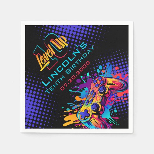 Niveau Omhoog Video Game Controller Verjaardag Servet (Voorkant)