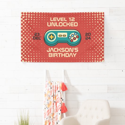 Niveau onvergrendelde Retro Gamer Boy Teen Birthda Spandoek (Insitu)