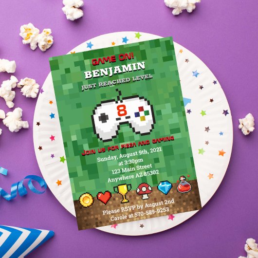 Niveau Up Arcade Jeu Anniversaire Fête Invitation