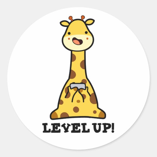 Niveau Up Funny Giraffe Pun Ronde Sticker (Voorkant)