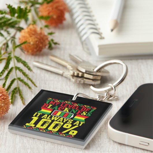 Niveau van zwartheid Juneteenth Black Geschiedenis Sleutelhanger (Voorkant Rechts)