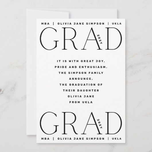 NIVEAU | White Modern University Faire-part photo (Dos)