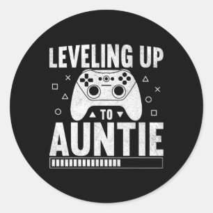 Nivelleren tot tante video spel door ronde sticker