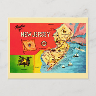 NJ Map of Beaches Bordered Postcard Briefkaart
