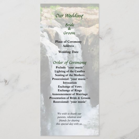 NJ - Waterfall Paterson NJ Wedding Programme Programma (Voorkant)