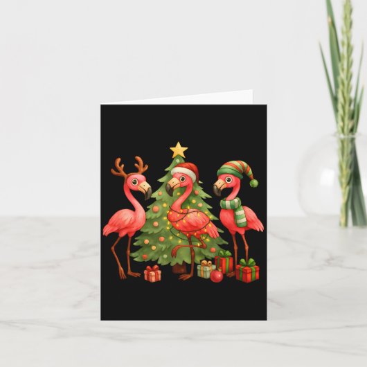 Nk Christmas Flamingos _ Cute Holiday Tree &amp; D Kaart (Voorkant)