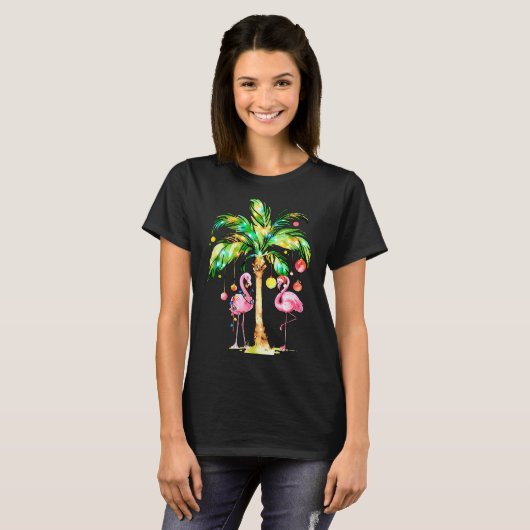 Nk Flamingo Christmas Palm Tree Trocal Xmas Holida T-shirt (Voorkant volledig)