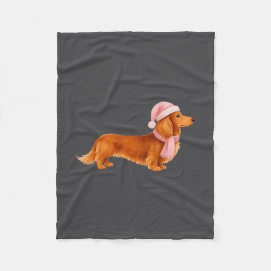 Nk Santa Red Long Haired Dachshund Christmas Fleece Deken (Voorkant)