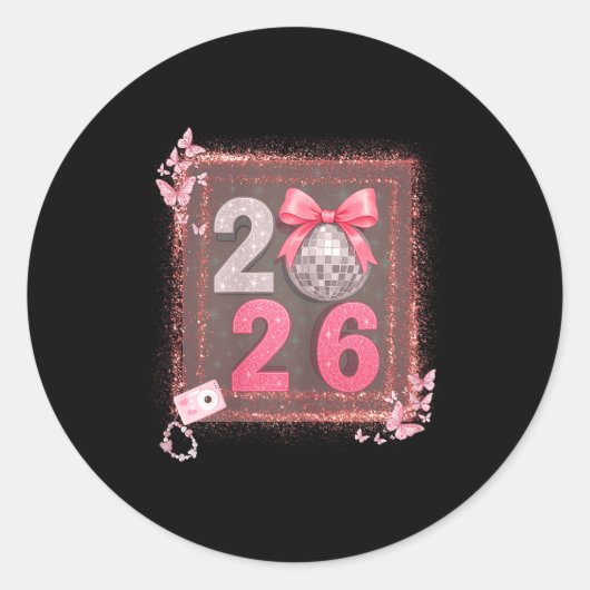 Nk Sparkle Disco Bow 2026 Coquette Happy New Year Ronde Sticker (Voorkant)