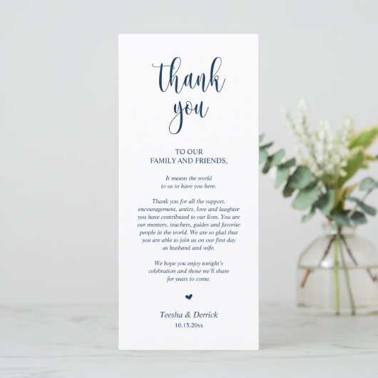 Nner Place Setting Hartelijk dank, Navy Blue Card Programma (Staand voorkant)