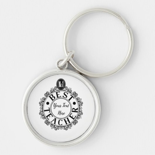No.1 Best Teacher Black Line Design Typography Sleutelhanger (Voorkant)