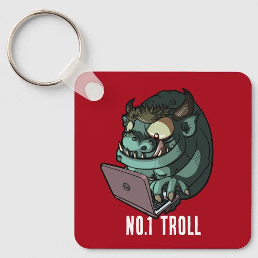 No.1 Troll Internet Troll op Laptop Cartoon Sleutelhanger (Voorkant)