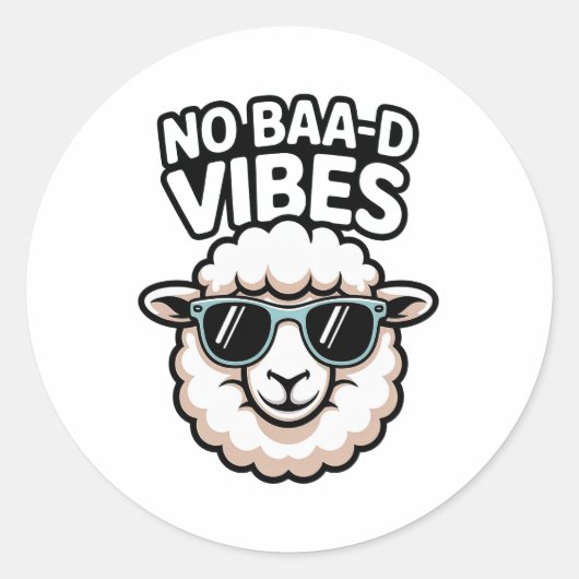 No Baa-d Vibes Sheep Ronde Sticker (Voorkant)
