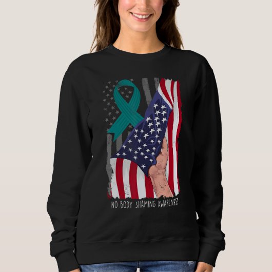 No Body Shaming Shirt Awareness American Flag Teal (Voorkant)